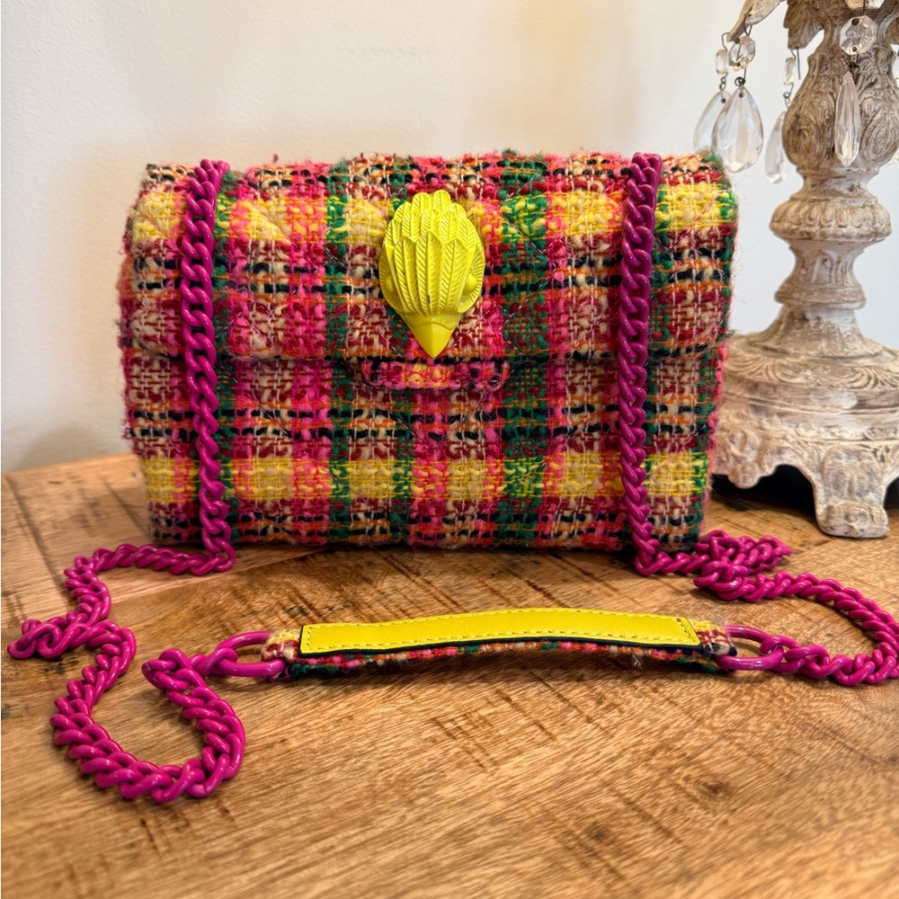 Kurt Geiger Multicolor Tweed Mini Bag with Pink Chain